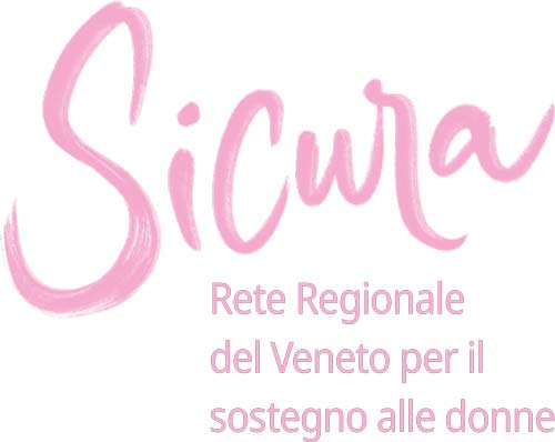 Logo del progetto "Sicura" Rete Regionale del Veneto per il sostegno delle donne. La parola "Sicura" è scritta con un font simile alla scrittura a mano.